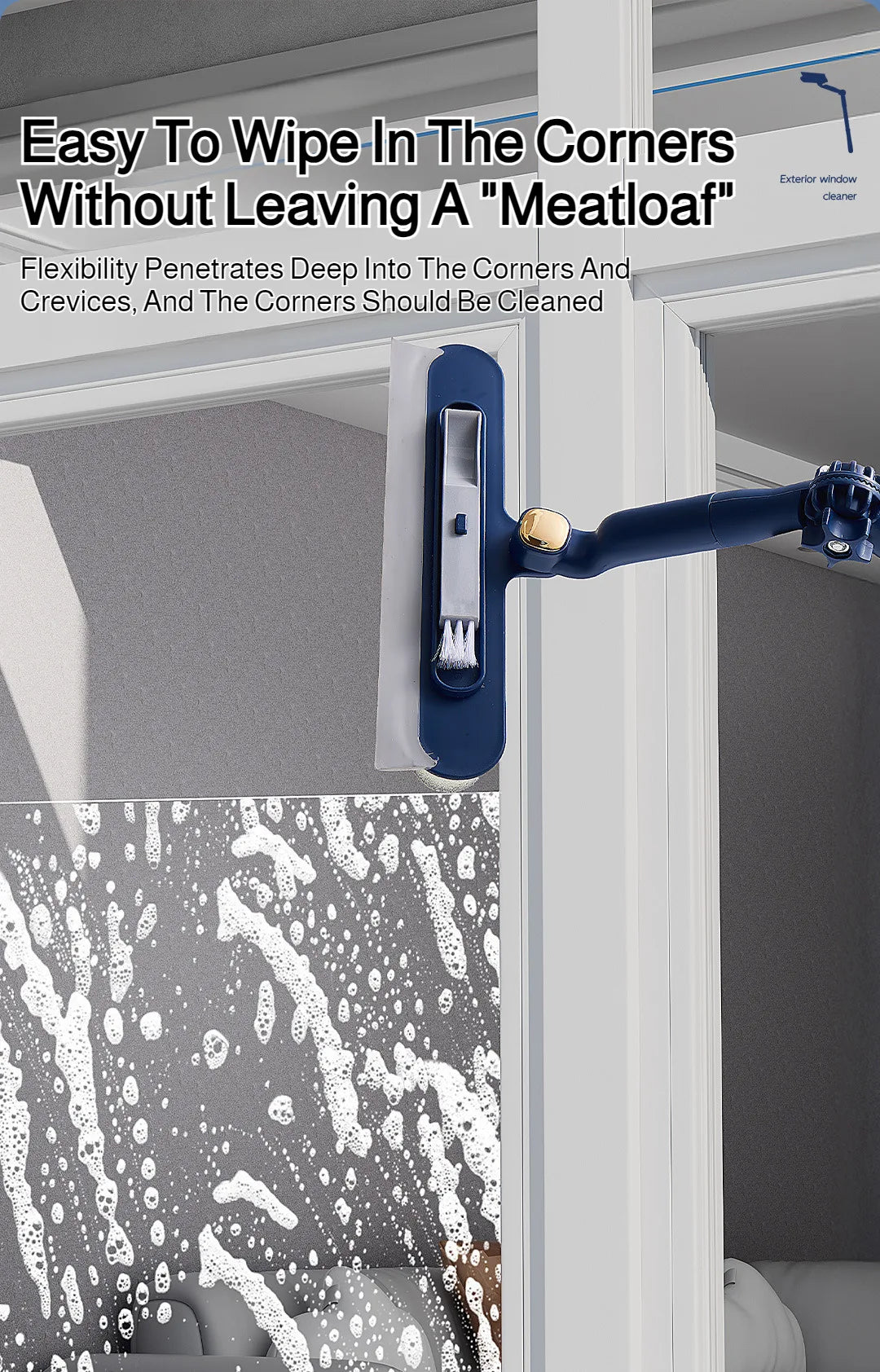 2in1 Highrise Glass Brush Window with Squeegee and Mini Brush Rotatable Glass Wiper Home Cleaning Tool for Glass,Walls and Floor