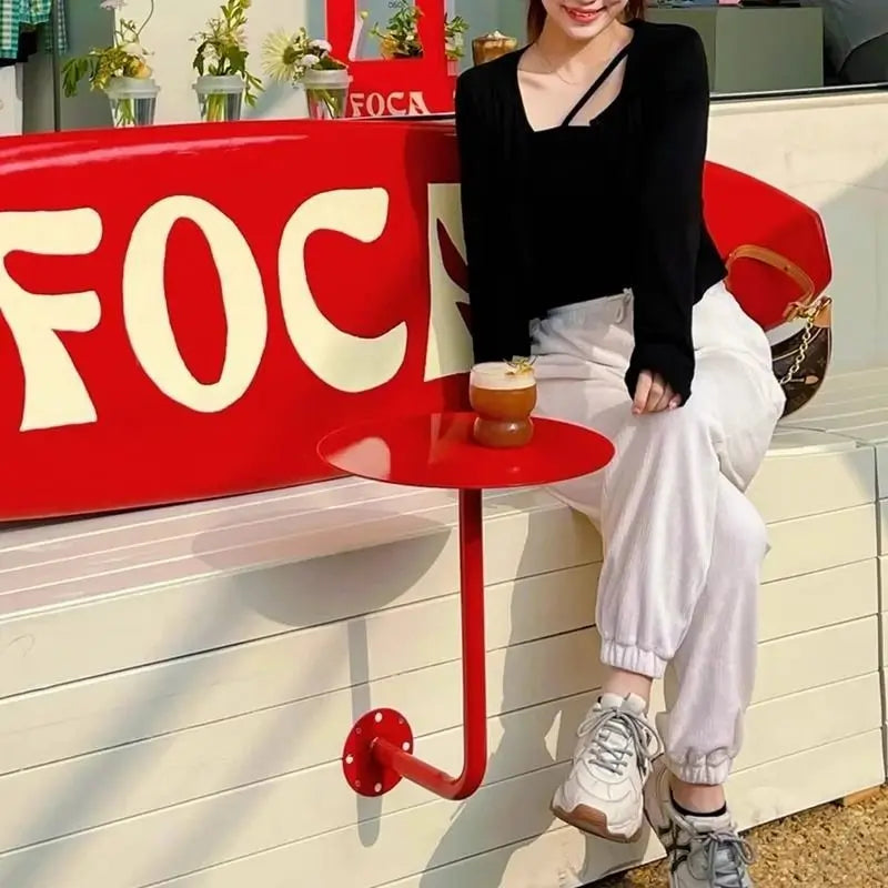 Wall-Mounted Small Round Table for Cafe Milk Tea Shop Corner Booth Space-Saving Bistro Counter Dessert Bar Wall Installation