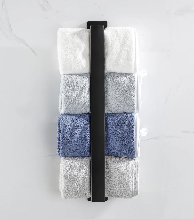 Black Stainless Steel Towel Holder No Drill Wall Shower Towel Shelf Kithchen Towel Hanger Rail Bathroom Towel Rack Self Adhesive
