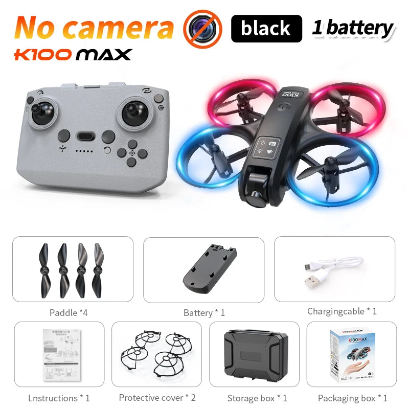 K100 Max Mini RC Drone 4K Professional HD Camera Optical Flow Positioning Colorfuls Dron Foldable RC Quadcopter Toys for Kids