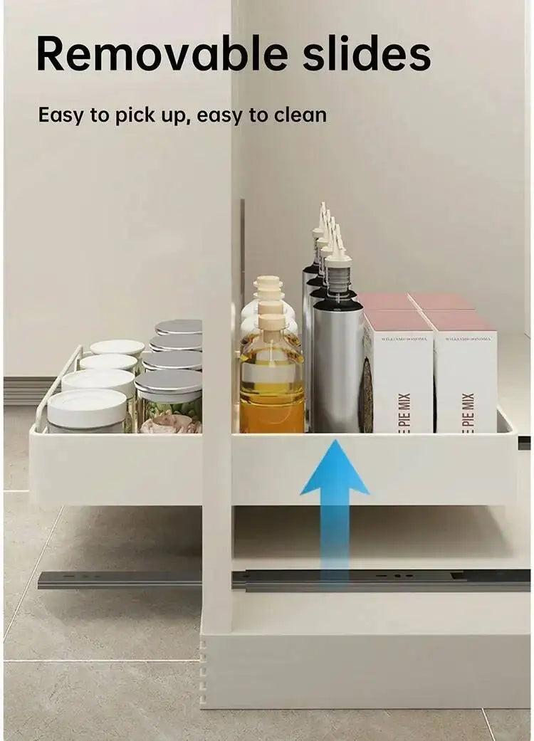 Box With Sliding Rail Pull-Out Cabinet Storage Rack Spice Pantry Shelves Drawer Kitchen Organizer Basket