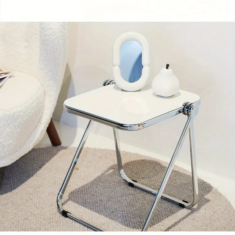 Transparent Folding Sofa side table Modern Coffee Table with Metal Frame, Ideal for Living Room Bedroom Compact Storage