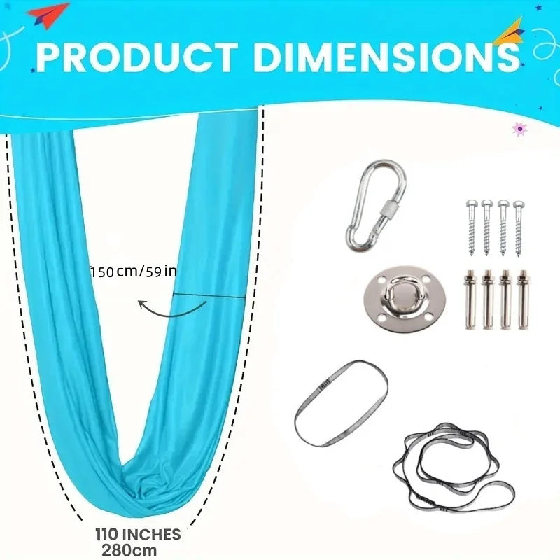 1.5*2.8m Elastic Swing Hammock Indoor and Outdoor (Including Fixing Hardware) Elastic Swing Adjustable Aerial Yoga Adult Healing Hammock Swing Set, Elastic Fabric Hammock. Embrace the Swing, a Hanging Swing Hammock, Suitable