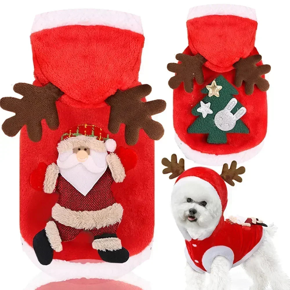 Christmas Pet Santa Costume Warm Flannel Hooded Jacket Winter Clothing For Small Dogs Cats Chihuahua Yorkshire Terrier Apparel