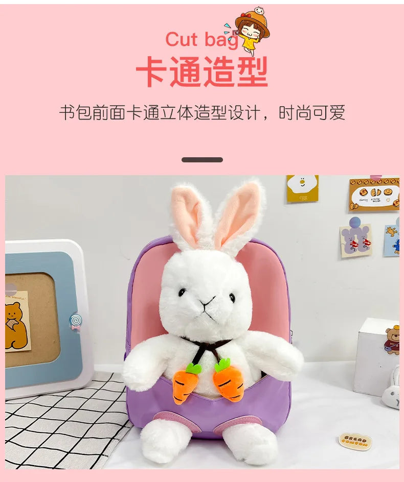 Cartoon Kindergarten Backpack New Children's School Bag Cute Plush Rabbit Doll Backpack