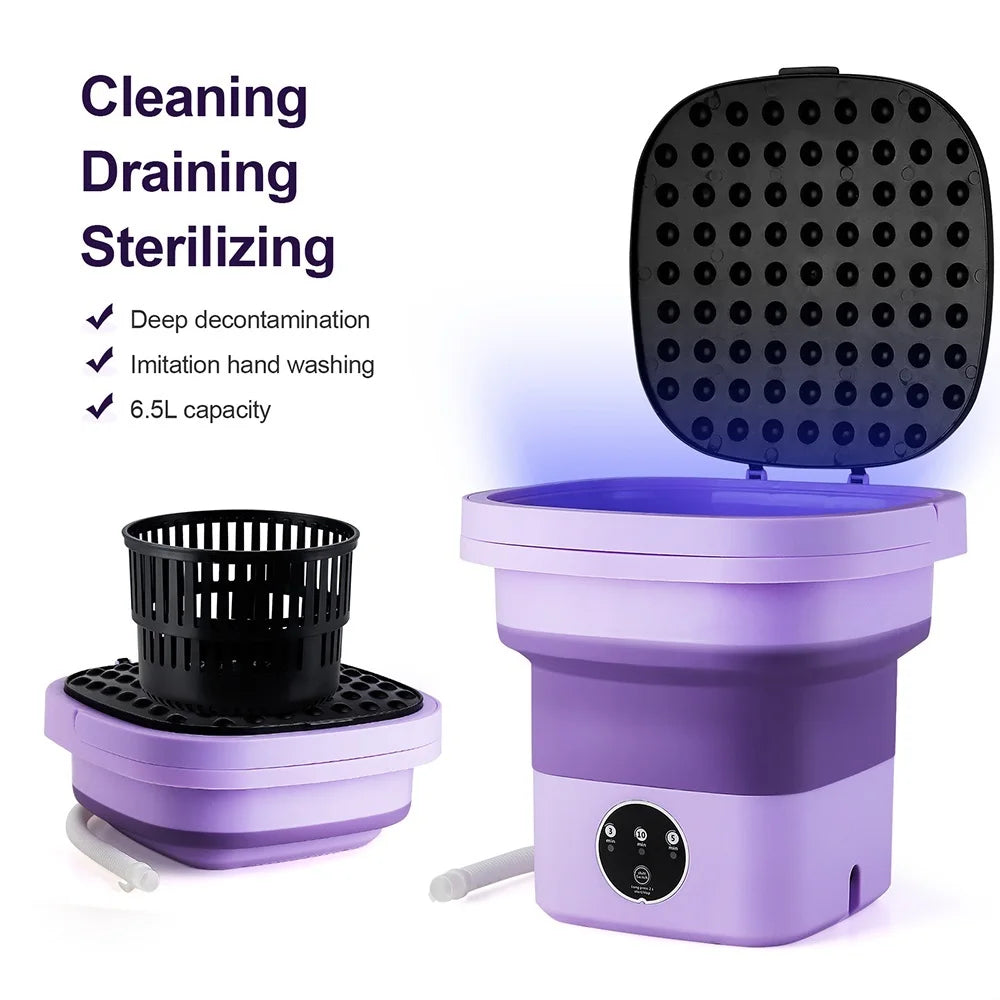 6.5L Small Folding Washing Machine Portable Washing Machine Automatic Modes Laundry Clothes Laundry Bucket Washing Machine