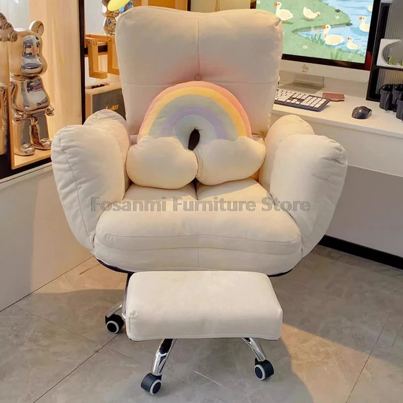 Soft Cloth Wide Fixed Armrests Home Gaming Desk Chair Leather Thick Ergonomic Office Chair Adjustable Gamer Computer Sofa Chairs