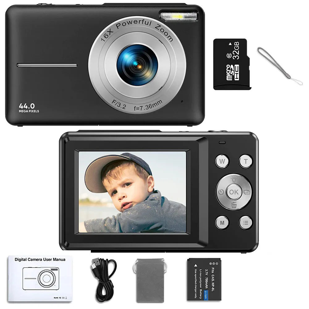 Digital Camera Children Camera for Children Camcorder with 16x Zoom Compact Cameras 1080P 44MP Cameras for Beginner Photography