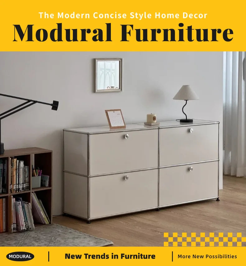 Modern Steel Flip Door Cabinet｜2-Tier Modular Storage Unit｜Custom Color Metal Organizer for Entryway, Living Room or Office