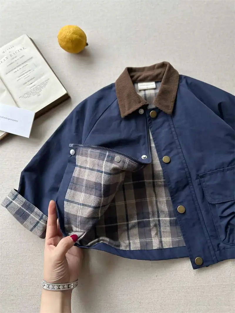 2025 UNITIM Spring Autumn Kids Boys Jacket Plaid Spliced Pocket Long Sleeve Toddler Boys Outerwears Coat Children Boys Jacket