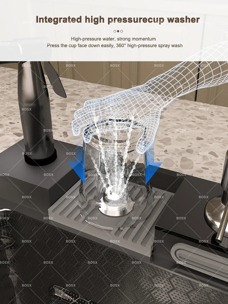 Kitchen Sink Stainless Steel Waterfall Sinks Extra Large Single Slot with Digital Display Faucet Set For kitchen