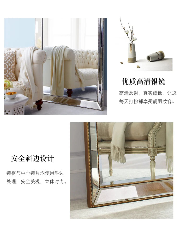 Full Length French Style Mirror Decoration Wall Living Room Aesthetic Mirror Luxury Vintage Floor Standing Espelho Accessories