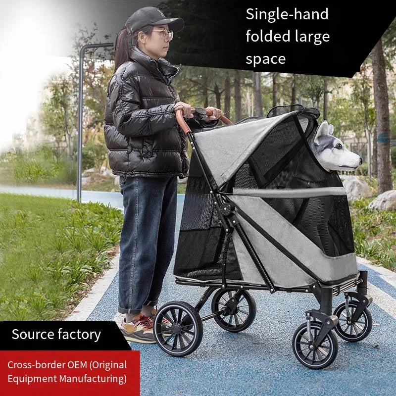 Foldable Medium To Large Pet Stroller with A Load-bearing Capacity of Up To 55kg Providing Ample Space for Elderly Dogs 2025 New