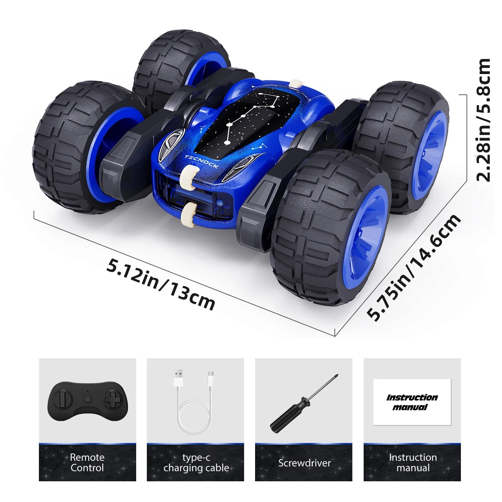 Remote Control Car with Lights, Type-C Fast Charging, 2.4GHz Double Sided Flips RC Cars, 360° Rotates RC Stunt Car Toys for Kids