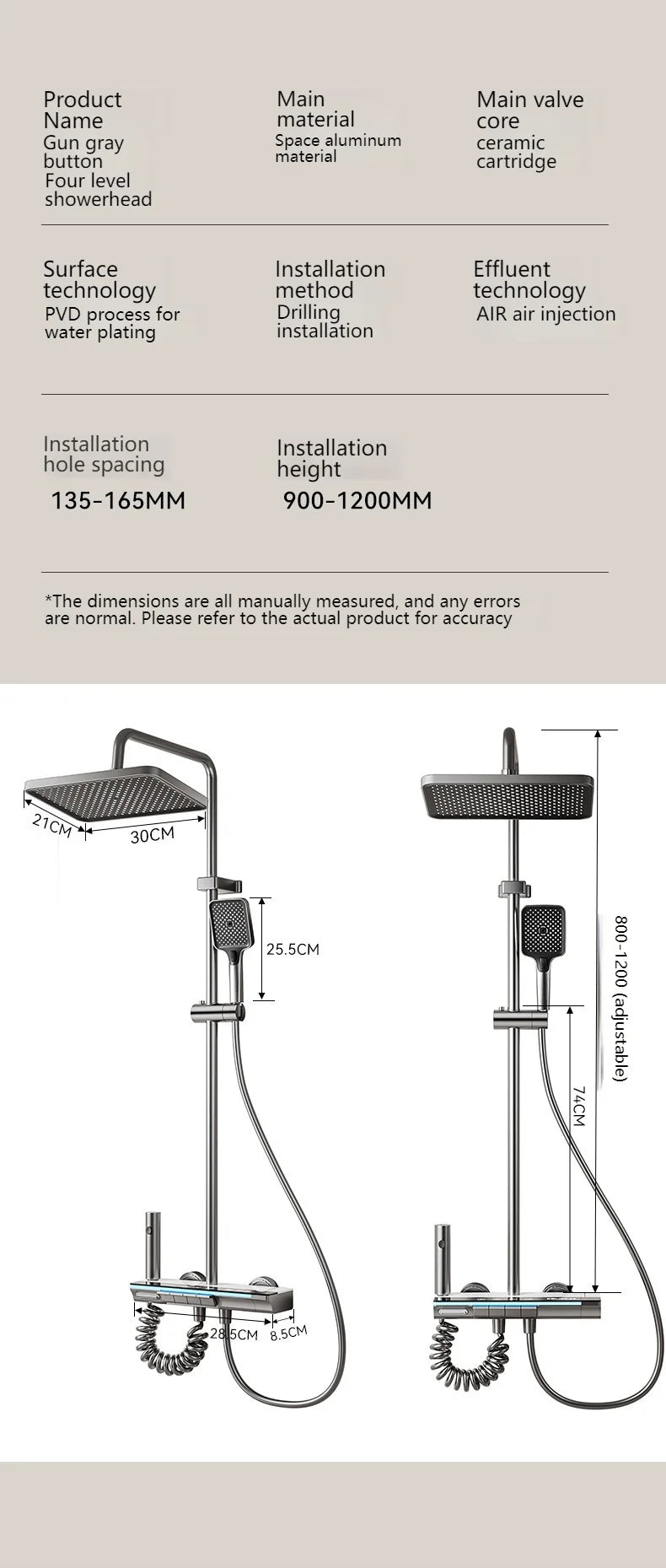 Smart Digital Display Bathroom Shower Set Piano Key Rainlfall Bath Showers System Set Apartment Bathtub Shower Faucet Full Set