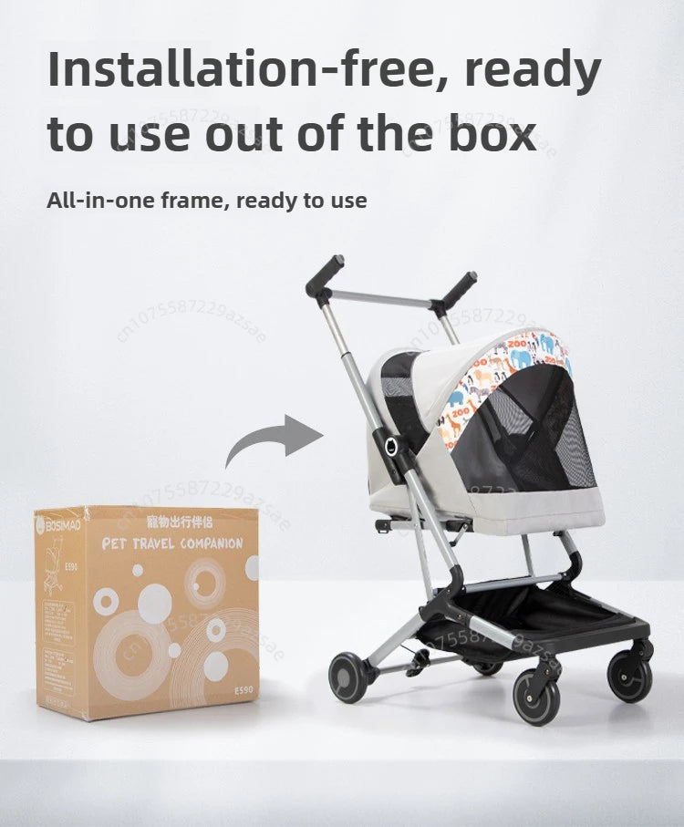 Portable pet stroller Ultra-light and easy to fold Large capacity pet stroller can accommodate two cats at the same time