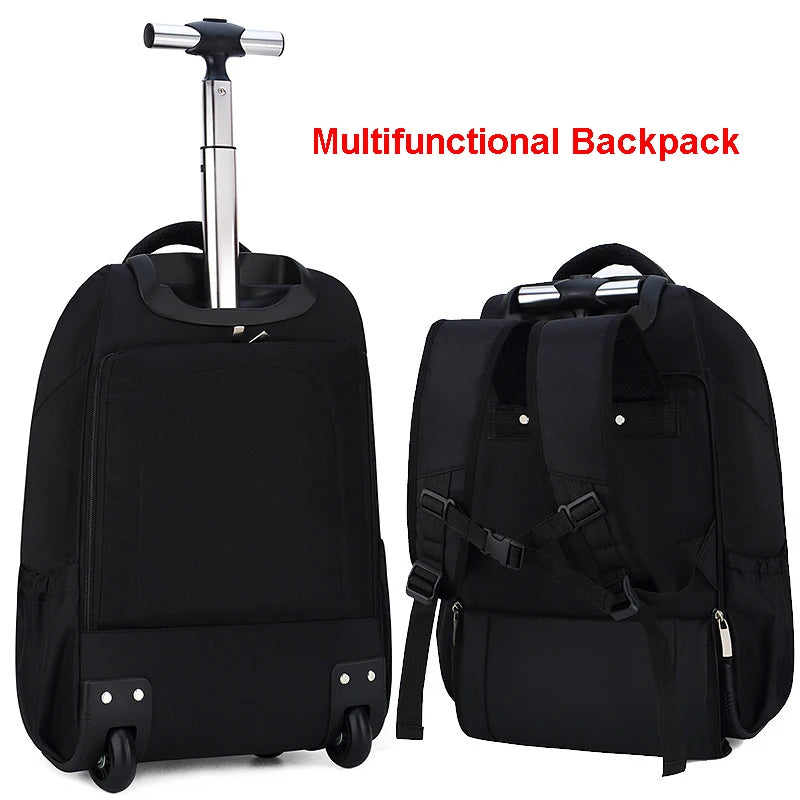 Men Trolley Backpack Shoulders Travel Bag with Wheels 24 Inch Students Rolling Luggage Business Trolley Large Capacity Suitcases