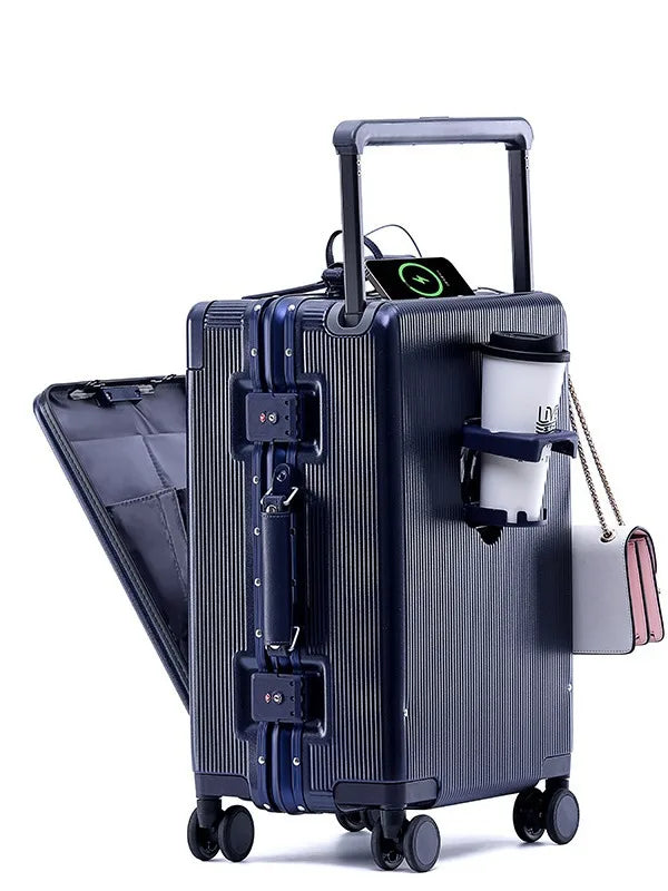 24"26 Inch Travel Suitcase Aluminum frame Wide Trolley Case Carry-on Luggage with Cup Holder 20Inch Boarding Box Rolling Luggage