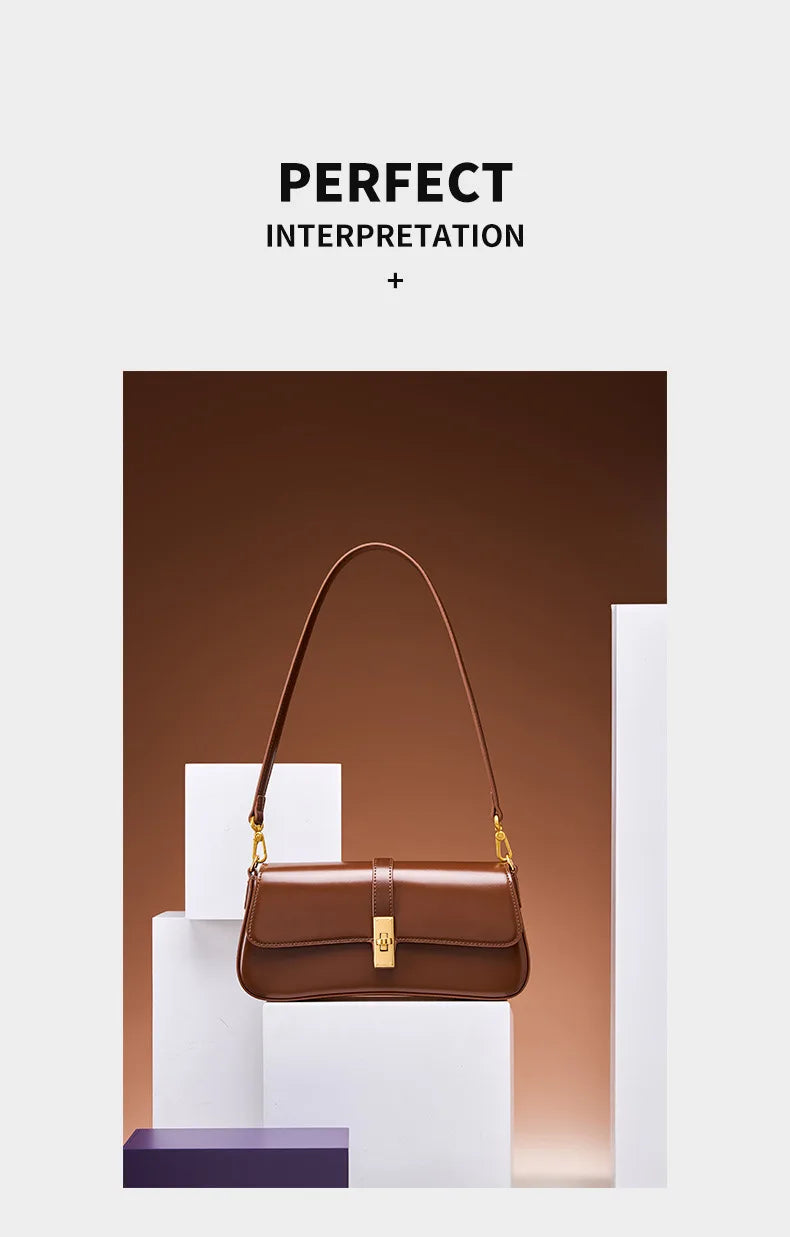 Women's High-End Leather Baguette Armpit Bag Versatile Single Shoulder Crossbody Bag Fashion Accessory for 2025