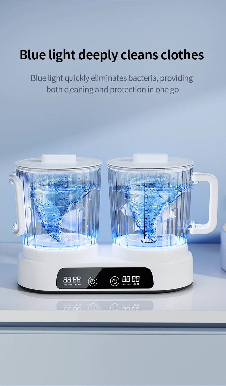 U10 Double Barrel Mini Washing Machine LED Digital Display Small Semi Automatic Wheel Home Dormitory Portable Washing Machine.