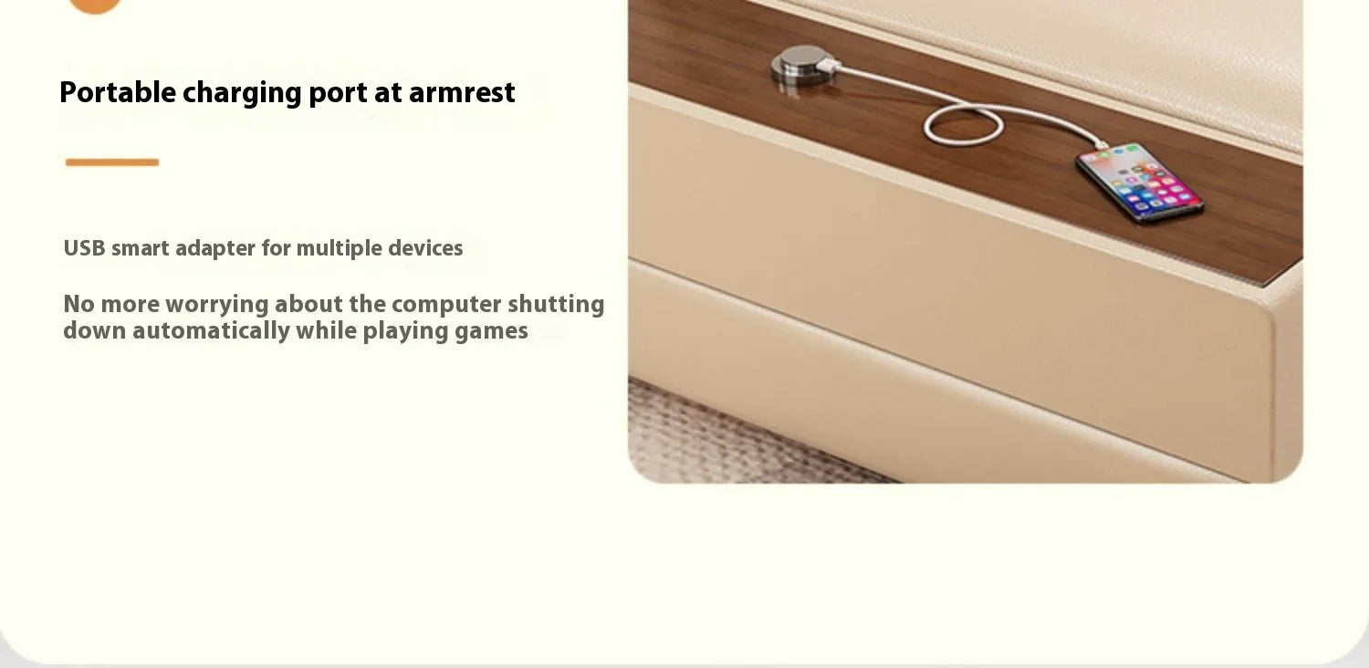 Stylish Italian Genuine Leather Sofa for Living Room with Cup Holder, USB, Adjustable Headrests & Bluetooth Speaker - Lazy Sofa