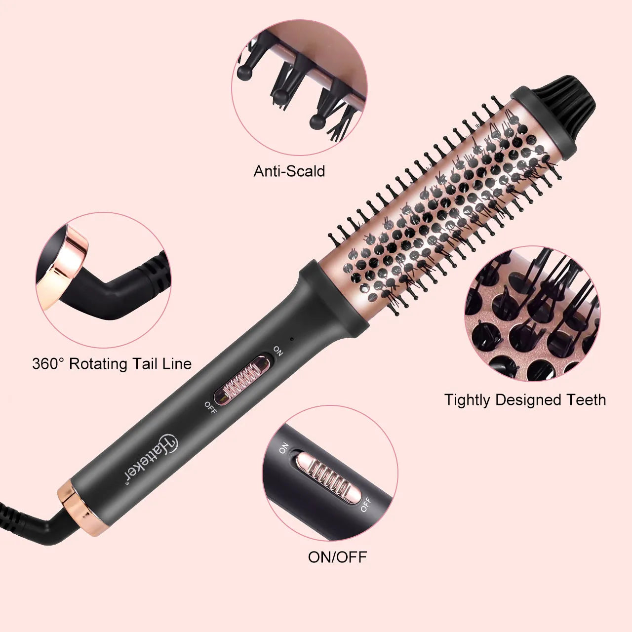 Hatteker Home Use Electric Curling Comb Long Short Hair Styling Brush Heat Resistant Hairdressing Tool Inner Buckle Curl