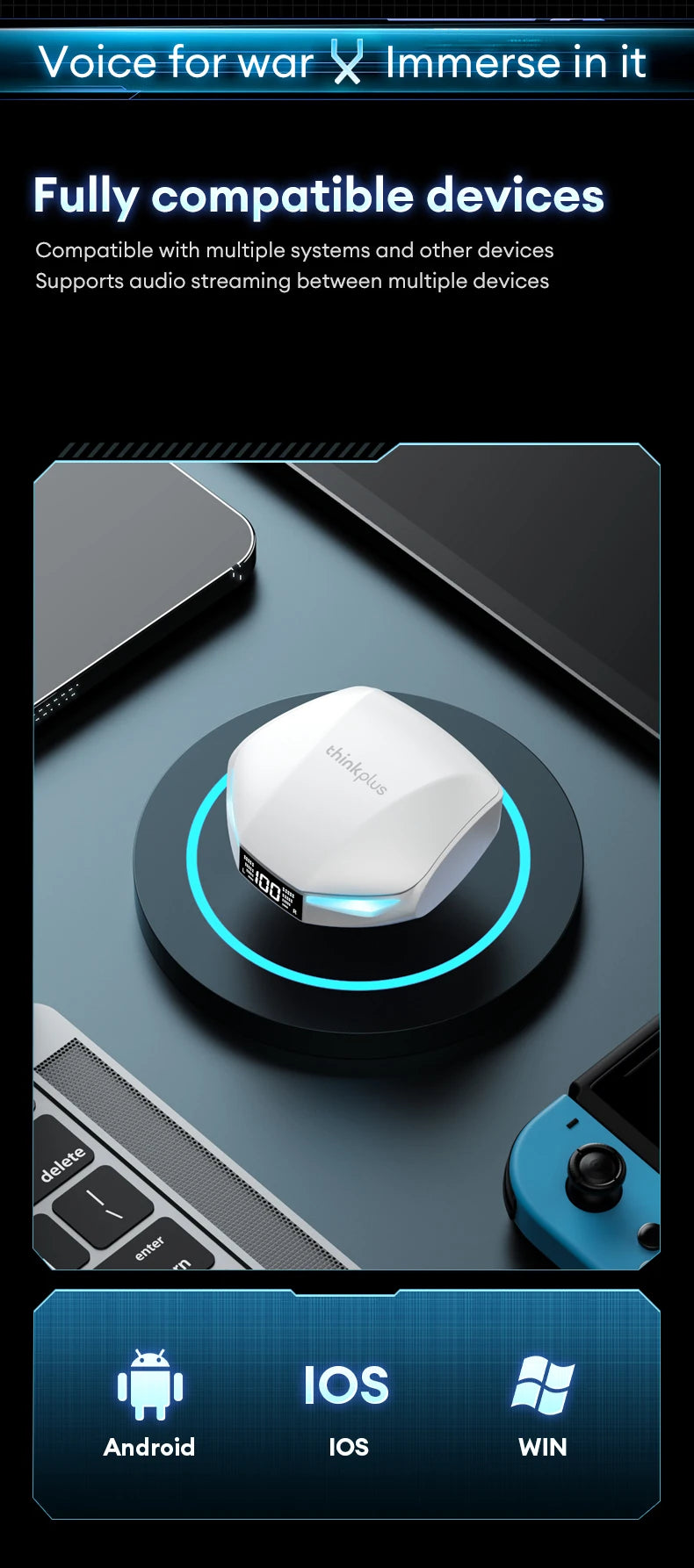 New Lenovo XT53 Wireless Bluetooth 5.4 Earphones LED Digital Display Waterproof Earbuds Noise Cancelling Gaming Headset