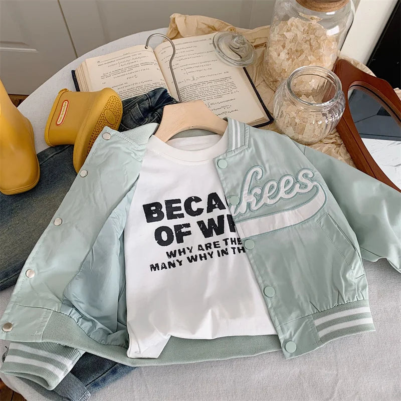 Children's Jackets 2025 Spring Boys Girls Baseball Coats New Kids Embroidered Letters Cardigan Autumn Fashion Outerwear Clothing