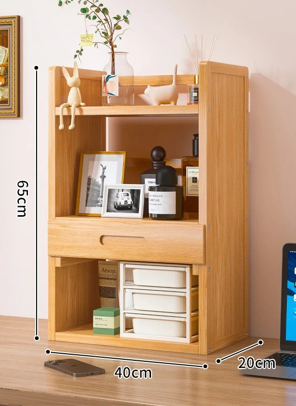 Simple desktop bookshelf dormitory multi-layer storage rack home student desk finishing shelf solid wood with extraction rack