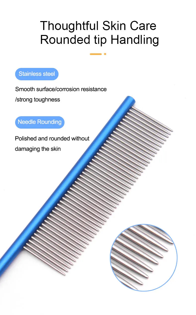 Stainless Steel Pet Flea Comb Practical Colorful Non-rust Dog Grooming Comb Dense Tooth Pet Hair Comb Cleaning