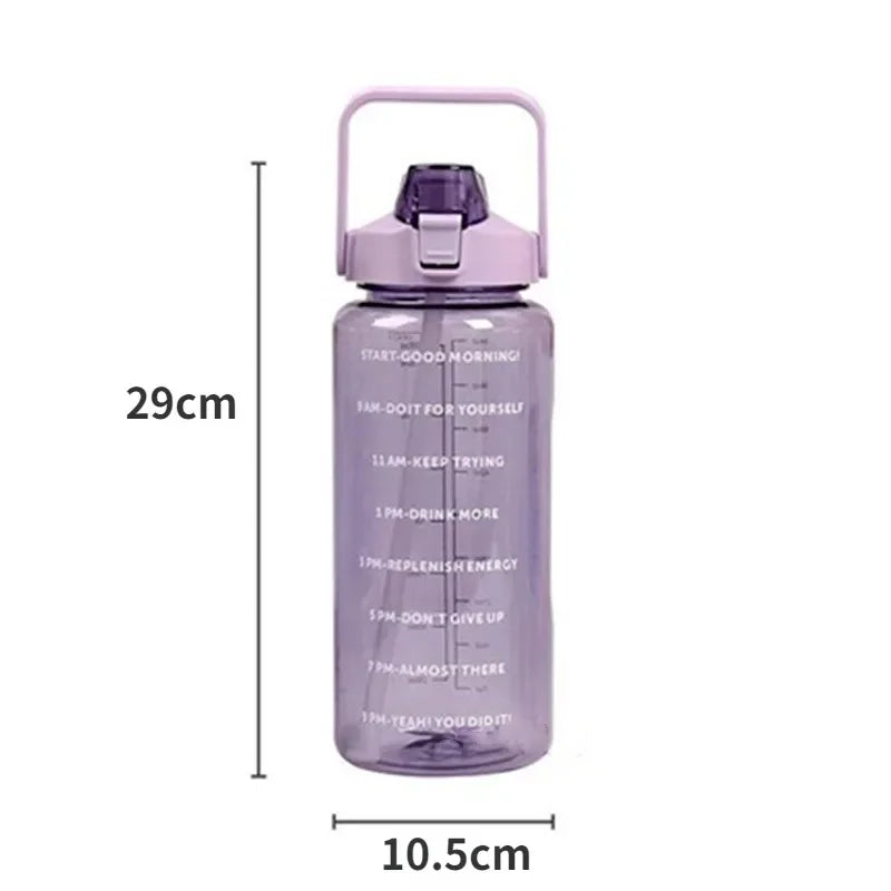 2000ml Sports Drinking Bottles with Time Marker Men Women Water Bottle with Straw Large Capacity Outdoor Cup Fitness Drinkware