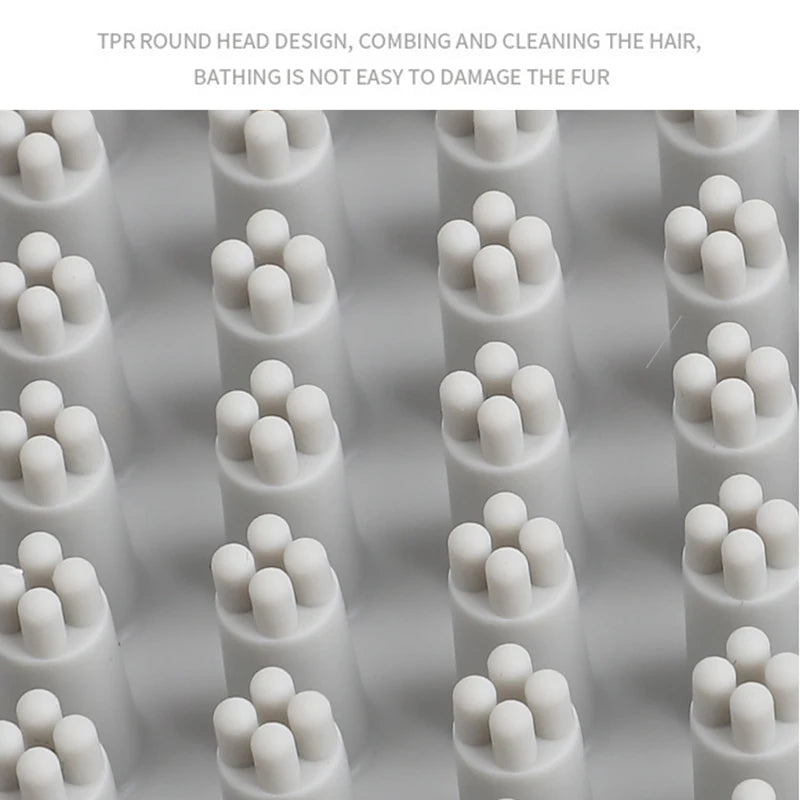 Cat Grooming Comb Dog Bath Brush Pet Grooming Shedding Soothing Massage Rubber Bristles Comb with Adjustable Ring Handle