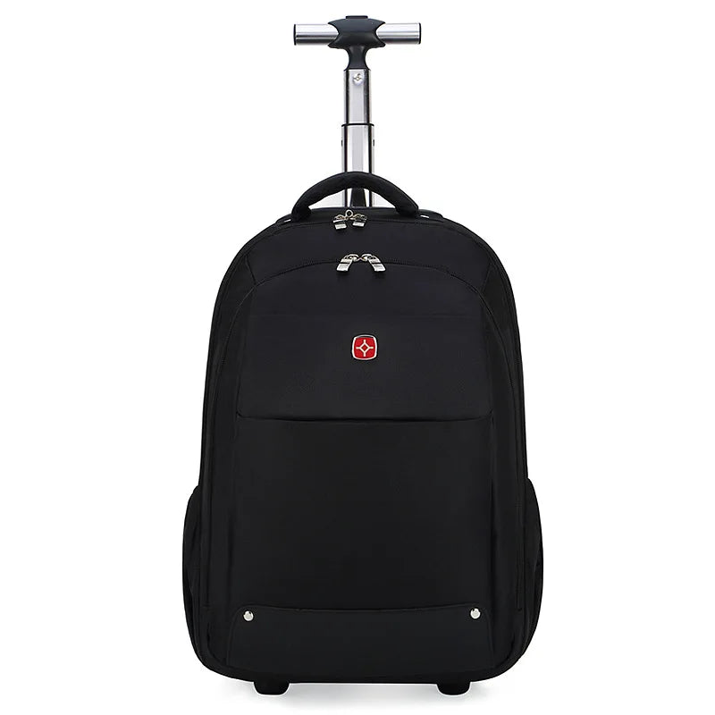 Men Trolley Backpack Shoulders Travel Bag with Wheels 24 Inch Students Rolling Luggage Business Trolley Large Capacity Suitcases