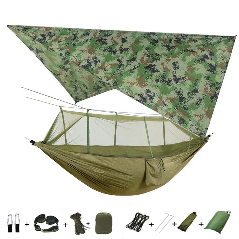 Camping Hammock with Mosquito Net&Rainfly Tent Tarp & Tree Straps,Portable Nylon Hammock Tent for Camping Hiking Backyard Travel