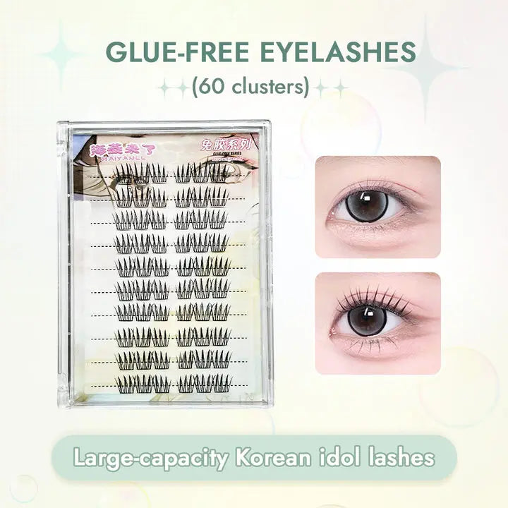 Glue-free False Eyelashes, Fishtail Princess Lazy Eyelashes, Natural Transparent Stem, Reused 48 Clusters Large Capacity