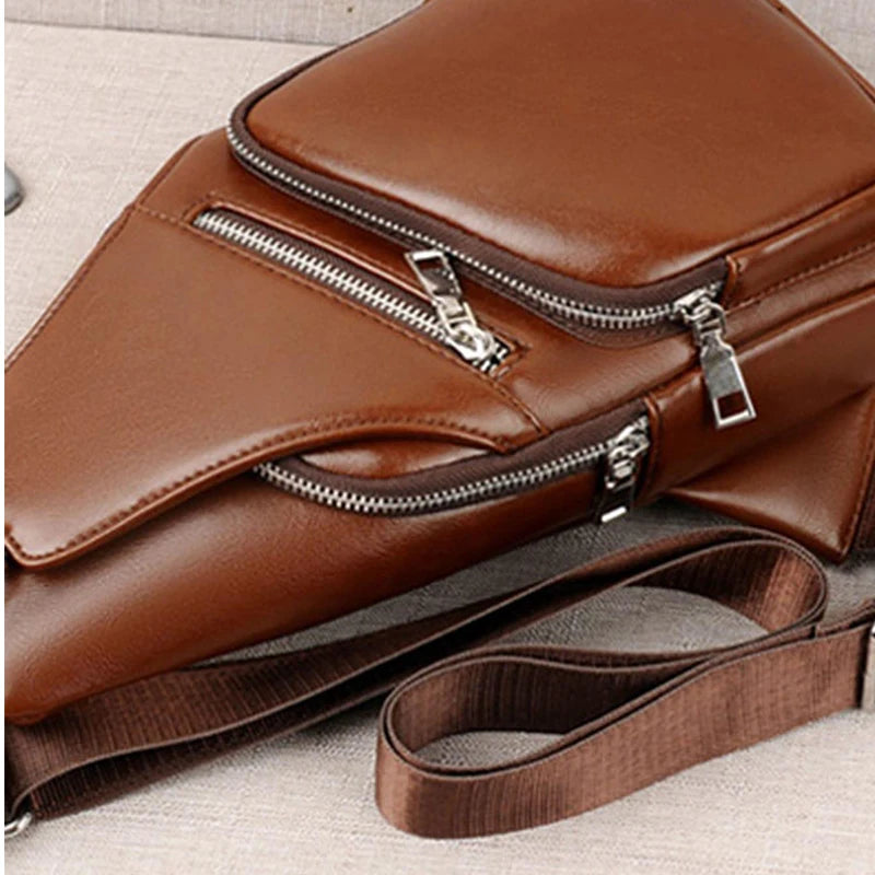 Bullcaptain Bag Genuine Leather Chest Bag Men's Fashion Style Casual Crossbody Bag Business Large Capacity Leather Men's Luggage