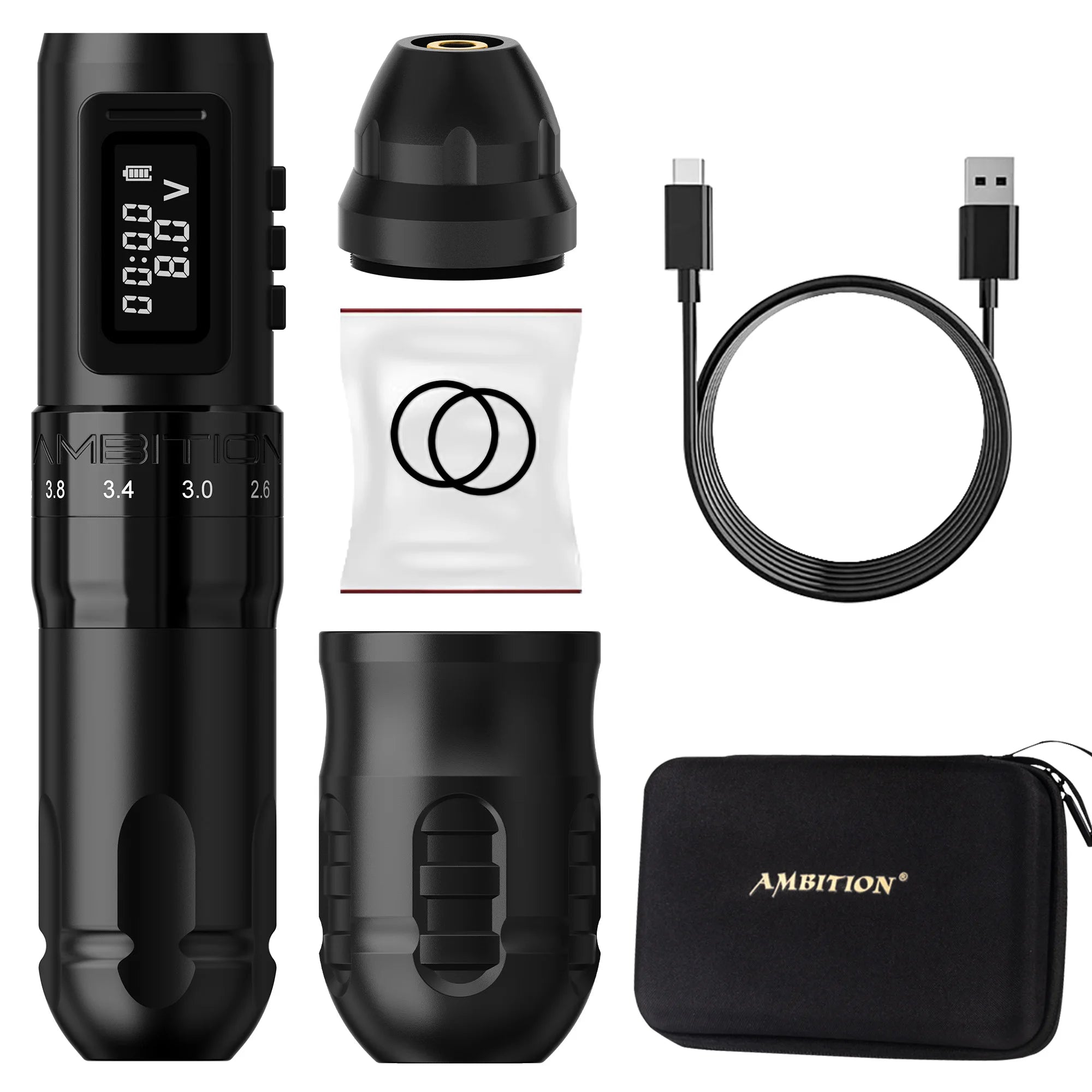 Ambition MARS-U Professional Wireless Tattoo Machine Pen Adjustable Stroke 2.2-4.2mm Cartridge 1800mAh Coreless Motor Tattoo Art