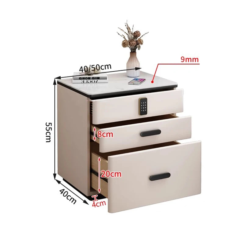 Safe Luxury Bedside Table With Lock Secret Compartment Glamour Metal Nightstands Designer Multifunctional Criado Mudo Furnitures