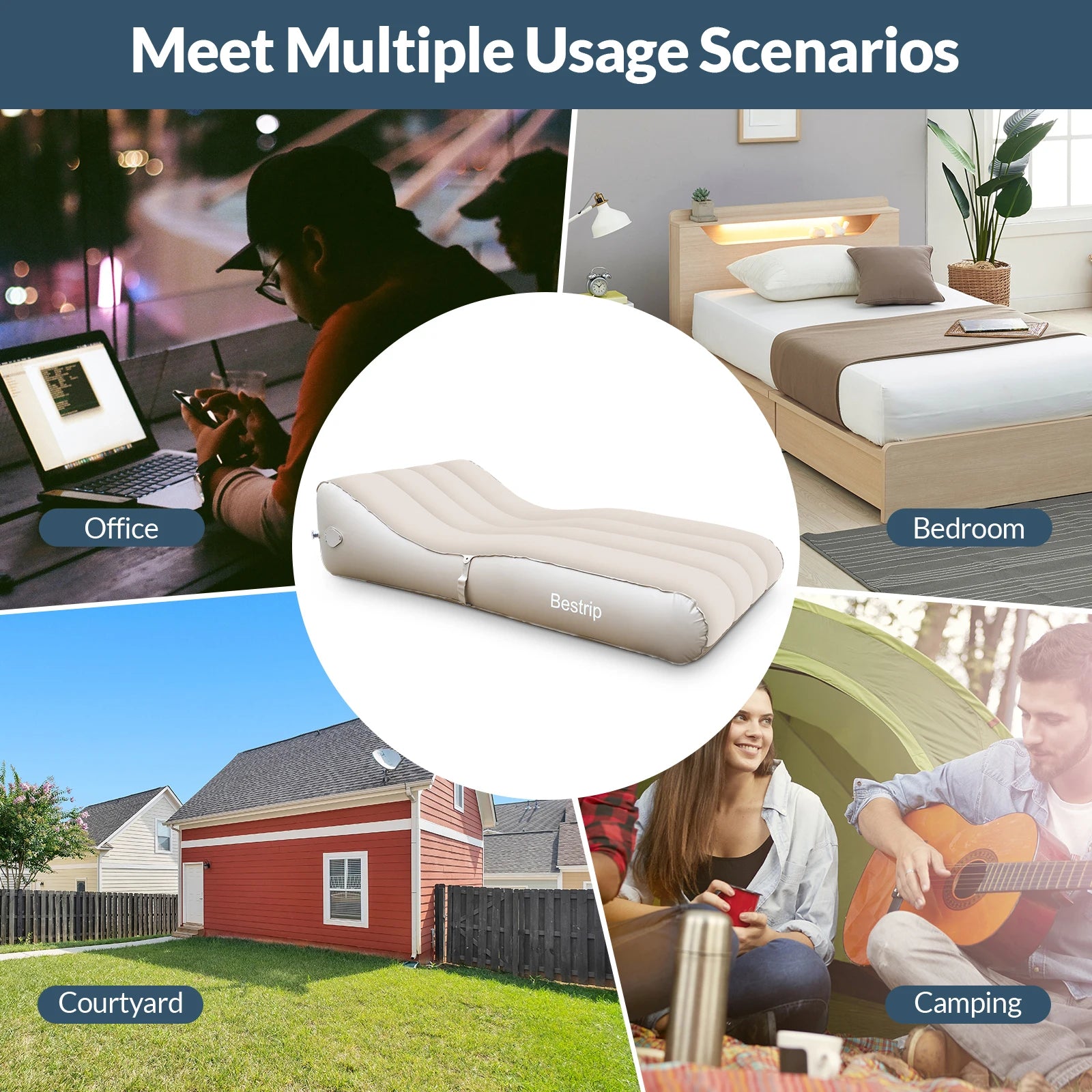 Bestrip Inflatable Couch, Air Mattress Sofa Bed Camping Air Chair For Backyard Beach Travel Camping Picnic Outdoor Furniture