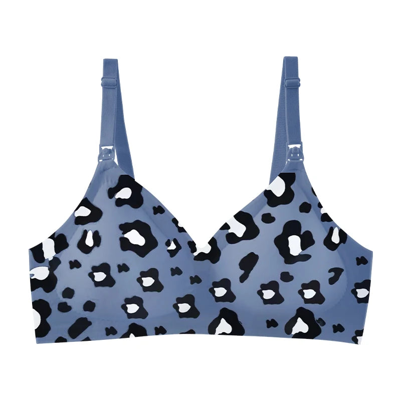 Leopard Print Underwear For Pregnant Women, Comfortable Gathering, Anti Sagging Chest, No Steel Ring, Nursing Underwear