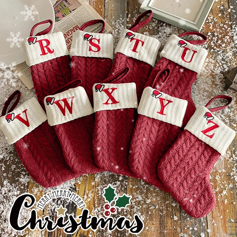 Christmas Stocking Knitting Snowflake Letter Socks Christmas Decoration For Home Christmas Alphabet Knitting Sock New Year  Gift