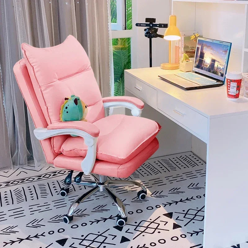 NEW PU Leather Office Chair Pink Gaming Chair Computer Swivel Gamer Live Ergonomic Chair Home Bedroom Sofa Armchairs Furniture