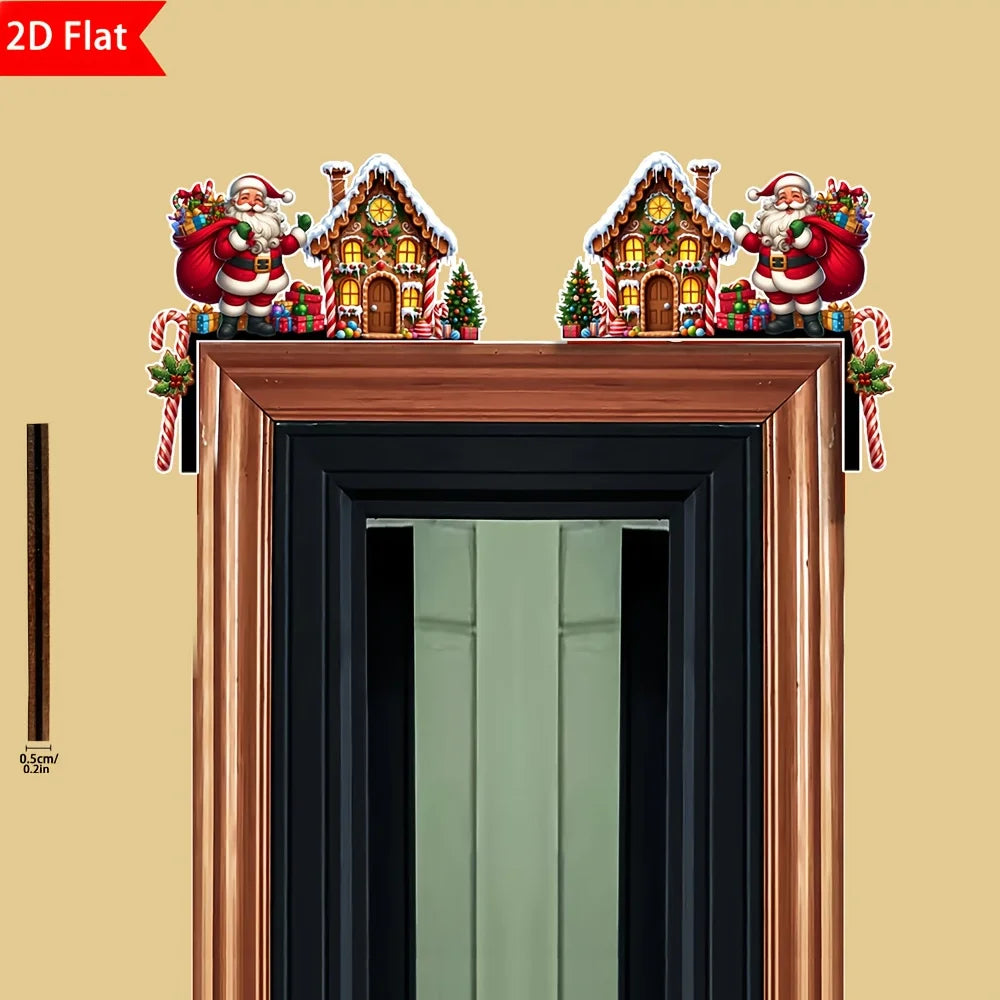 1pcs 2D Christmas Corner Sign Gingerbread House  Santa Claus Frame Wooden Door Sitter Home Wall Decors Festive Xmas Decor Gifts