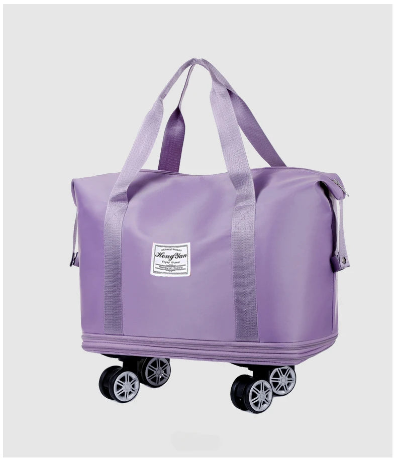 Universal Wheel Expandable Luggage Large Capacity Lightweight Travel Fitness Bag with Dry And Wet Separation Storage