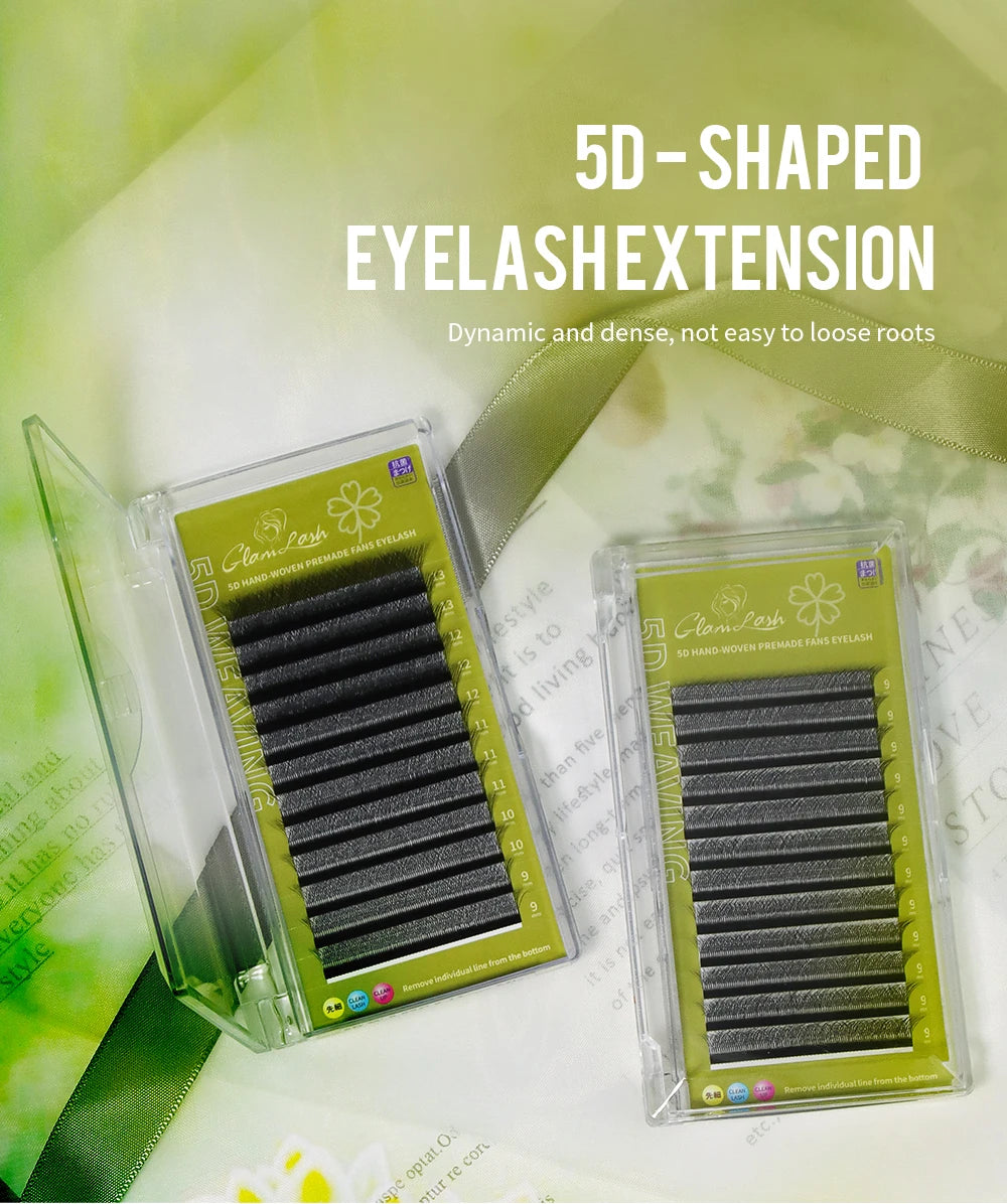 GLAMLASH 3D 4D 5D W Shaped Eyelash Lashes Easy Fan Eyelash Extensions Wholesales YY Premade Volume 12 Rows W Style Natural Soft