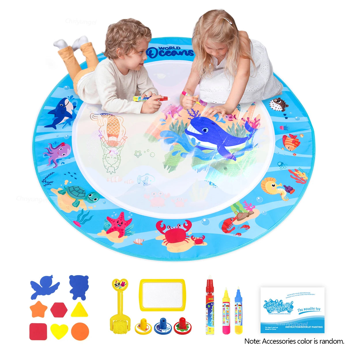 No Mess Kids Water Drawing Mat  Doodle Coloring Board with Magic Pens & Stamps Educational Montessori Toy Gift for Boys Girls
