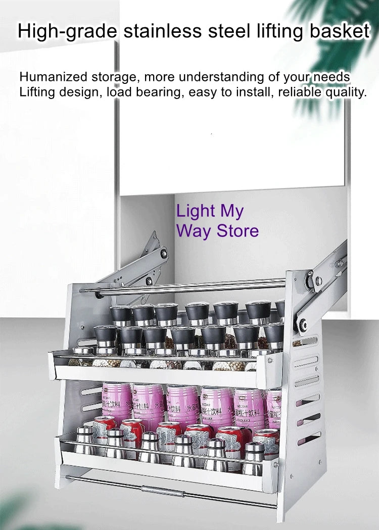 Stainless steel aluminum alloy basket storage rack hanging cabinet lifting basket kitchen pull-down cabinet storage rack