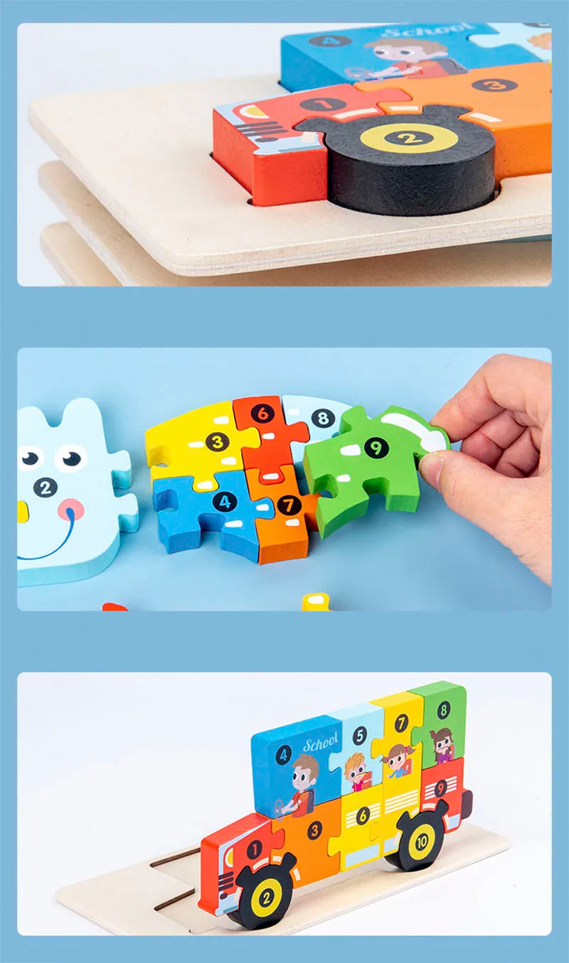 1PCS 3D Puzzle Wooden Dinosaur Animal Jigsaw Puzzle Early Education Color Sorting Learning Educational Toys  For Toddlers Gift