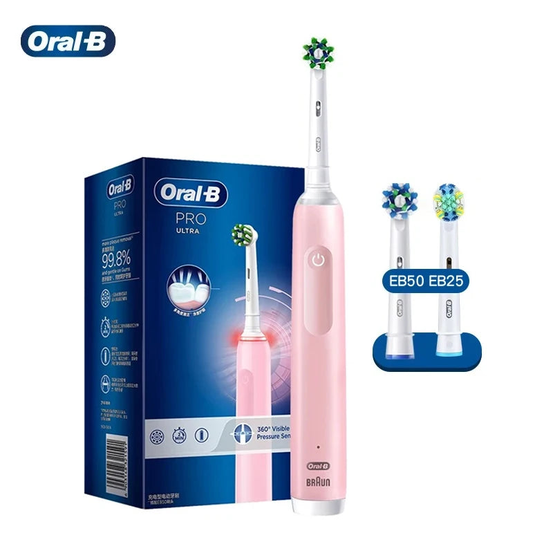 Oral B Pro 4 Ultra Electric Toothbrush 3D Rotation Rechargeable Teeth Brush Pressure Sensor 4 Brushing Modes 2 Min Timer