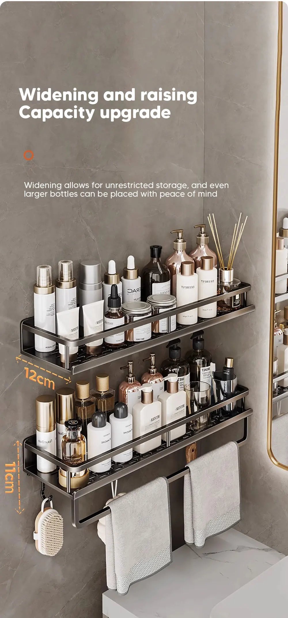 Aluminum Shower Organiser Bathroom Shelf Without Drilling Gray Wall Toilet Storage Shelf Shampoo Holder Bathroom Accessories